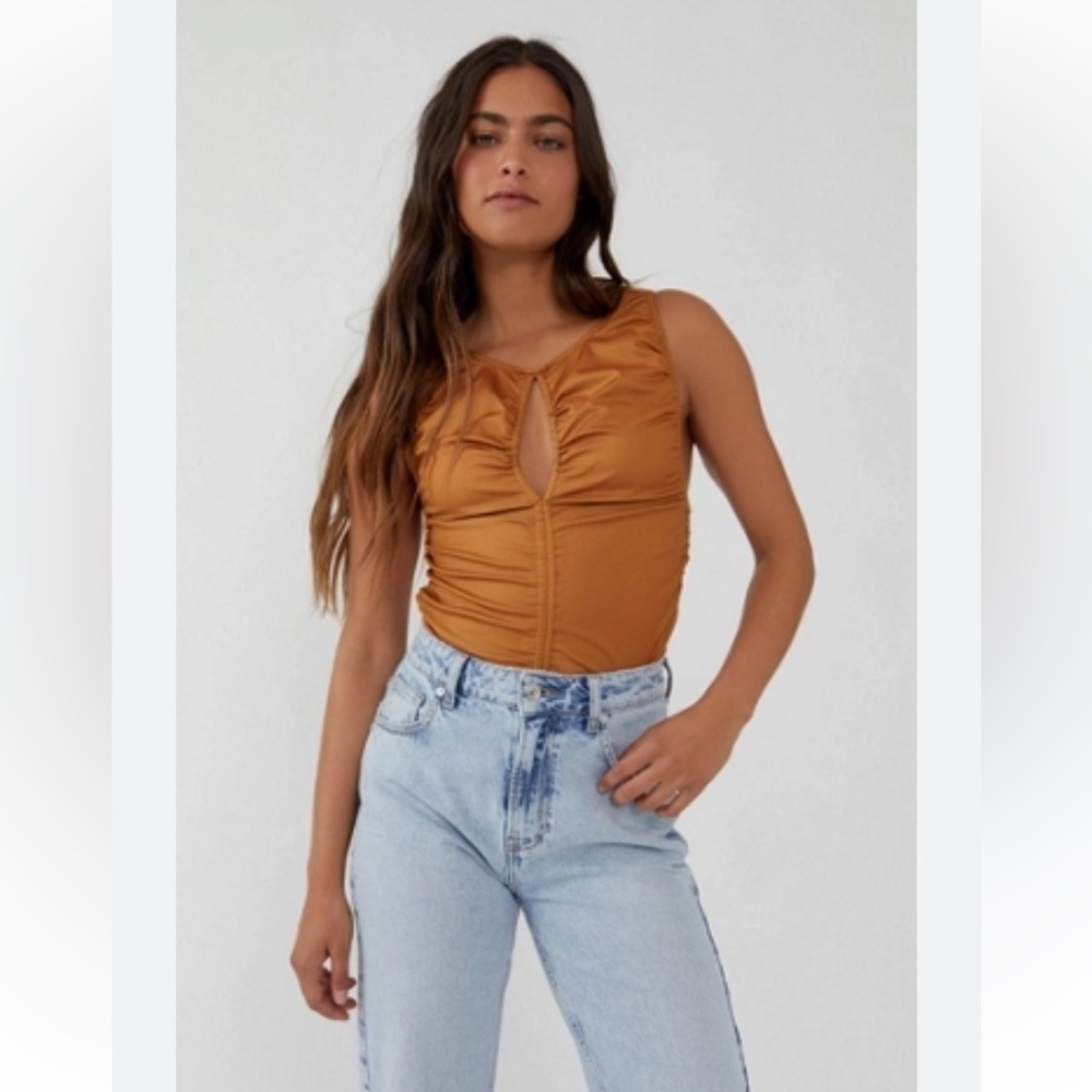 Free People Ride Along top Ruched Crop Tank sleeveless top Cow girl Size XS